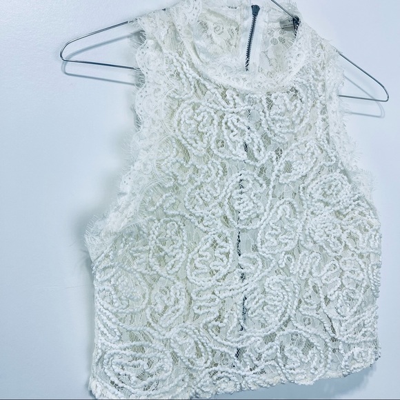 ZARA Back Zip Brocade Lace Crop Top Size S In Ivory NWT - Picture 5 of 12